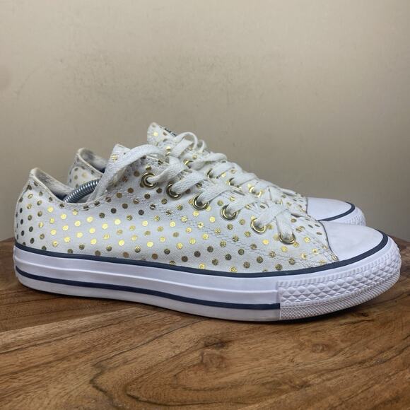 Converse Chuck Taylor All Star Womens White Gold Polka Dot Size 9 Low Top Shoes - Picture 1 of 8
